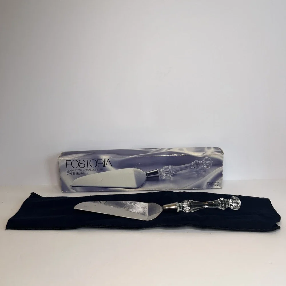 Vintage Fostoria No 50052 Lead Crystal Stainless Steel Cake Server Made in USA